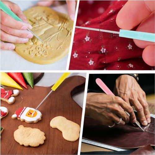 Cookie Decorating Scribe Supplies Icing Scribe Tool for Cake Diy Craft Leather Awl Tool Sewing Stainless Steel Fondant Sugar Stir Needle Biscuit Icing Pin Kit with Handle Baking Scribe Tool(12 Pieces） - CookCave