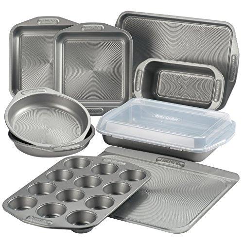 Circulon Total Nonstick Bakeware Set with Nonstick Bread Pan, Cookie Sheet, Baking Pan, Baking Sheet, Cake Pan and Muffin/Cupcake Pan - 10 Piece, Gray - CookCave