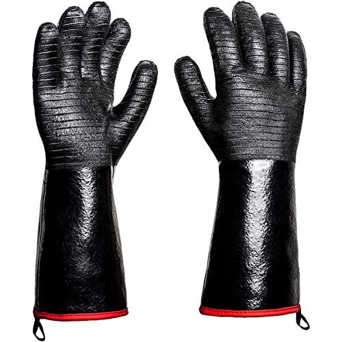 932°F Heat Resistant Gloves Non-Slip BBQ Gloves Waterproof Kitchen Gloves Fireproof Grilling Gloves Oil Resistant Barbecue Gloves Neoprene Coated Black Gloves for Fryer, Baking, Oven, Smoker,17in - CookCave