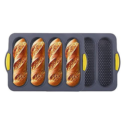 loaf pan atrccs Set of 1 with four buns French bread loaf pan bread pan non-stick pan easy to release household silicone food baking breakfast afternoon tea romantic dinner tool (black) - CookCave