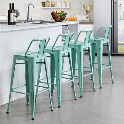 Alunaune 24" Metal Bar Stools Set of 4 Industrial Counter Height Stools Kitchen Bar Chairs Indoor Outdoor Counter Stool-Low Back, Distressed Blue - CookCave