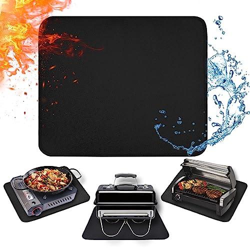 Amerbro 15 x 18 in Fireproof Grill Mats for Outdoor Tabletop Grill to Protect Your Grill Table - Heat Resistant Grill Table Mat - Waterproof & Oilproof BBQ Mat - Black (1mm) - CookCave