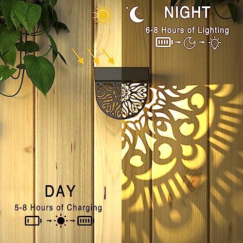 EKQ 6 Pack Solar Fence Lights Solar Outdoor Wall Lights Plastic Solar Powered Deck Step Stair Lights Moon Theme Waterproof Fence Solar Light for Garden Post Patio Backyard Yard Decor (Black, 6 Pack) - CookCave