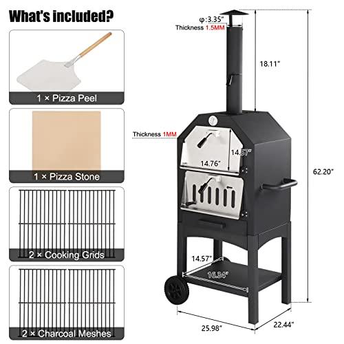 VINGLI Outdoor Pizza Oven Wood Fried with Pizza Stone, Pizza Peel, Grill Rack for Backyard and Camping - CookCave