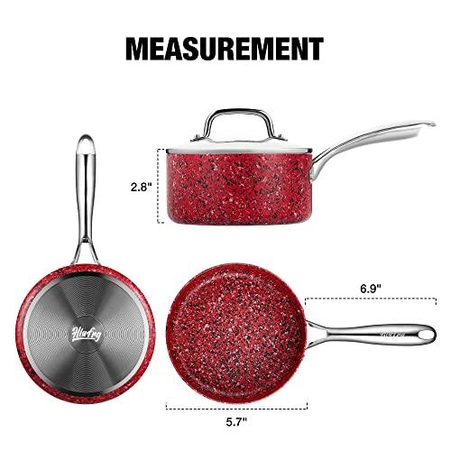 HLAFRG 1 Quart Saucepan with Lid, Ultra Nonstick Sauce Pan with Lid, Small Pot with Lid, Granite Nonstick Saucepan 1 quart, Small Sauce Pot, Red Pot 1 Qt, Aluminum Sauce Pan 1 Qt - CookCave