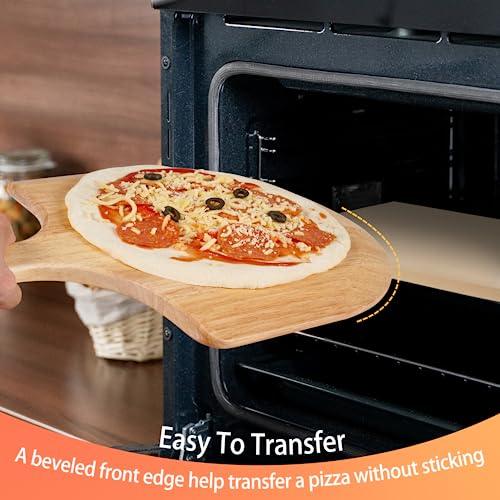 SHINESTAR 12 x 15 Inch Pizza Stone, with Wooden Pizza Peel, Cordierite Baking Stone for Pizza, Pastry and Bread, Thermal Shock Resistant - CookCave