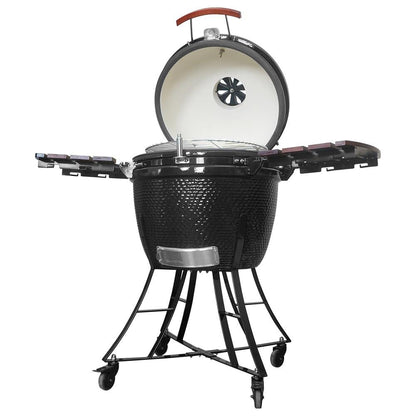 Kalamera 24” Ultimate Outdoor Ceramic Grill Kamado with Cart and Side-wings Black - CookCave