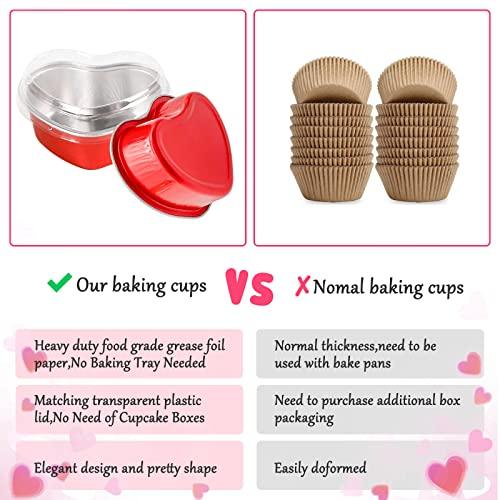 Heart Shaped Cake Pans Valentine Aluminum Mini Cake Pans with Lids for Baking 30 Packs 3.4 Ounces Disposable Cupcake Cup Pan Baking Pans for Valentine Mother's Day Wedding Birthday Baking Supplies - CookCave