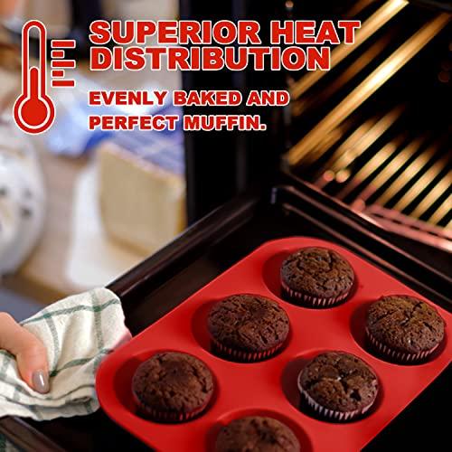 Anaeat Silicone Muffin Pan - 6 Cups Non-Stick Cupcake Molds, Food Grade Silicone Baking Tray for Making Egg Muffin, Cupcake, Quiches, Tart and Desserts, Reusable Muffin Tin Just Pop Out - CookCave