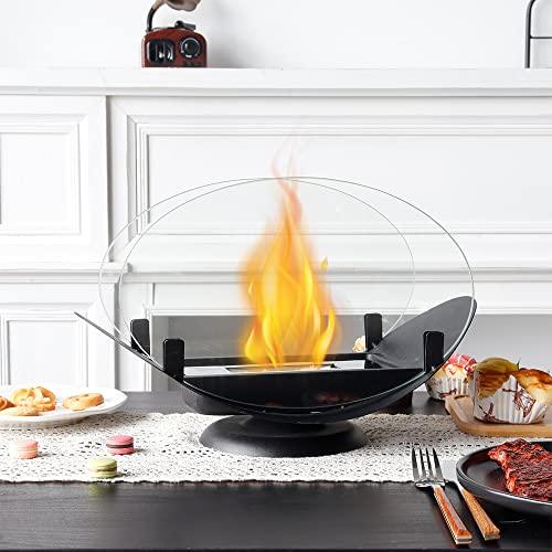 JHY DESIGN Oval Tabletop Fire Bowl with Two-Sided Glass 9.6'' High Portable Tabletop Fireplace–Clean-Burning Bio Ethanol Ventless Fireplace for Indoor Outdoor Patio Parties Events - CookCave