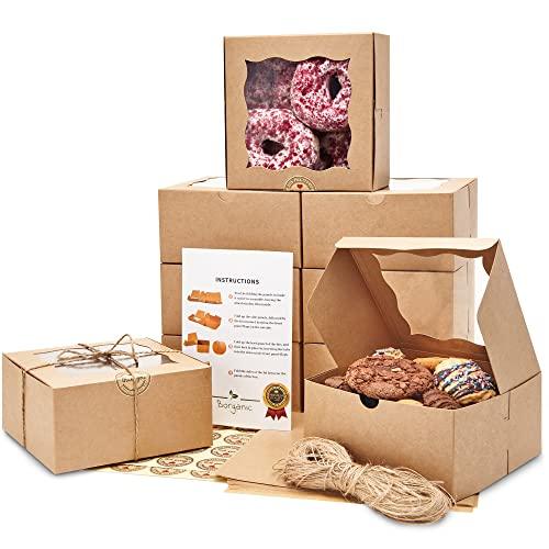 BORGANIC Cookie Boxes For Packaging - The Strongest 6x6x3 Cookie Boxes With Window [50 Pack] - Oil Resistant Cookie Boxes - Premium Bakery Boxes With Window - Cookie Boxes For Gift Giving - CookCave