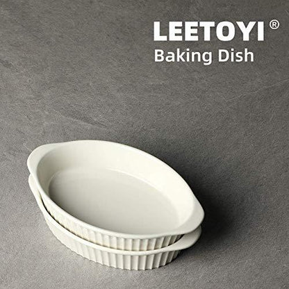 LEETOYI Porcelain Small Oval Au Gratin Pans,Set of 2 Baking Dish Set for 1 or 2 person servings, Bakeware with Double Handle for Kitchen and Home,(White) - CookCave