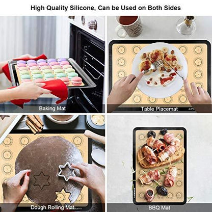 Philorn Silicone Baking Mat Set, 16.5" x 11.42" Macaron Baking Mat, Non-Stick Baking Mat with Baking Tools, 2 Pack Food Safe Baking Silicone Mat, Reusable Baking Mat for Oven, Cookie, Bread - CookCave