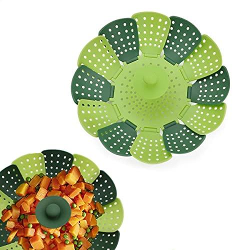 RUITASA Steamer Basket Folding, Folding Silicone Steamer Basket, Folding Steamer, Leisure Lotus Steamer Basket for Steaming Food and Vegetable Folding Non-Scratch BPA-Free(Green) - CookCave