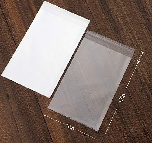 50 pcs Clear 10" x 13" Self Seal Cello Cellophane Bags Resealable Poly Bags 2.8 mils OPP Bag for Packaging Clothing, T Shirts, Party Decorative Gift - CookCave