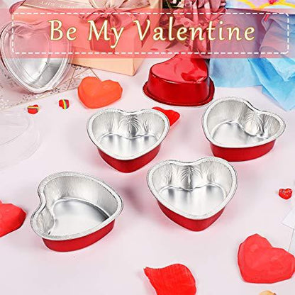 Aluminum Foil Cake Pan Heart Shaped Cupcake Cup with Lids 100 ml/ 3.4 Ounces Disposable Mini Cupcake Cup Flan Baking Cups for Valentine Mother's Day Wedding Xmas Birthday (Red,20 Sets) - CookCave