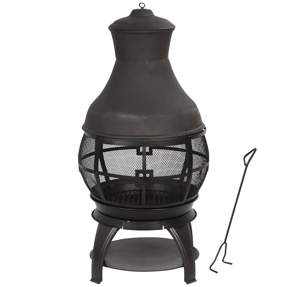 BALI OUTDOORS Chimenea Outdoor Fireplace Wooden Fire Pit, Brown-Black - CookCave