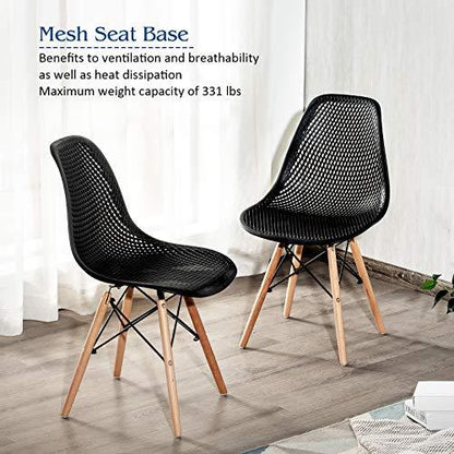 Giantex Set of 4 Modern Dining Chairs, Outdoor Indoor Shell PP Lounge Side Chairs with Mesh Design, Beech Wood Legs, Tulip Leisure Chairs, DSW Dining Chairs for Kitchen, Dining Room, Black - CookCave