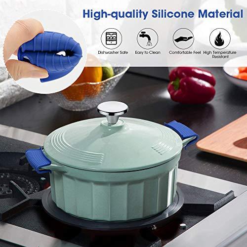 AHIW Silicone Assist Hot Pan Handle Holder Hot Skillet Handle Covers Pot Holder Sleeve Cast Iron Skillets NonSlip Heat Resistant for Enameled Griddles Casserole Frying Pans Cookware(4PACK/Blue) - CookCave