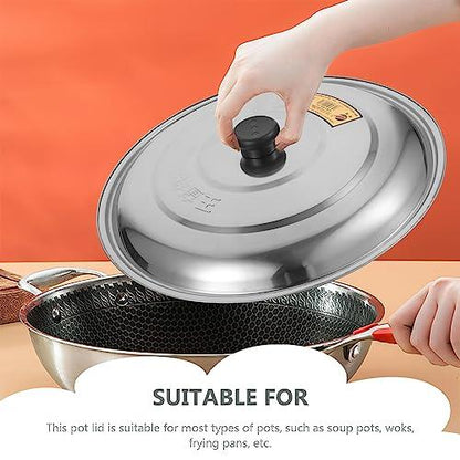 Tofficu Wok Lid 13 Inch Universal Lid, Stainless Steel Pot Lid Pan Lid Frying Pot Cover, Cookware Lids Replacement Lid with Handle for Pots Pans Fry Pan Skillet Steel Pan Cover - CookCave