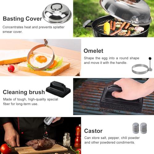 CEWOR 19pcs Flat Top Grill Accessories, Griddle Accessories Kit for Blackstone and Camp Chef, Professional Grilling Accessories, Grill Spatula Set with Enlarged Spatulas, Basting Cover for BBQ - CookCave