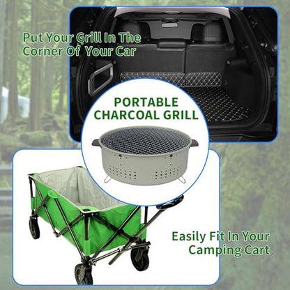 12 Inch Portable Charcoal Small/Mini Grill with folding legs for Outdoor Cooking Barbecue Camping BBQ - CookCave