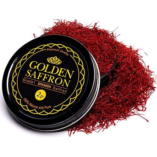 Golden Saffron, Premium Spanish Saffron Threads, Pure Red Spanish Saffron Spice Threads, For Culinary Use Such as Tea, Paella Rice, Risotto, Tachin, Basmati, Rice (2 Grams) - CookCave