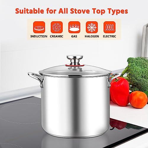 E-far 12-Quart Stock Pot, 18/10 Stainless Steel Stockpot with Lid for Cooking Simmering Soup Stew, Heavy Duty Cookware Works w/Induction, Non-toxic & Corrosion Resistant, Dishwasher Safe - CookCave