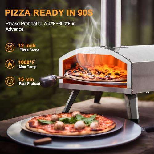 PolarcoForgeco Multi-Fuel Outdoor Pizza Oven with Rotatable Pizza Stone, 12" Wood Fired & Gas Pizza Oven for Outside, Portable Propane Pizza Oven for Grill on Backyard Camping - Silver - CookCave