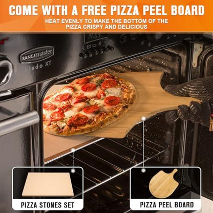 Pizza Stone for Oven, with Wooden Pizza Peel paddle Large Baking Stone Bread Pizza for Pizza,Bread,Pie,BBQ Grill, Oven Baking 15 x 12 Inch - CookCave