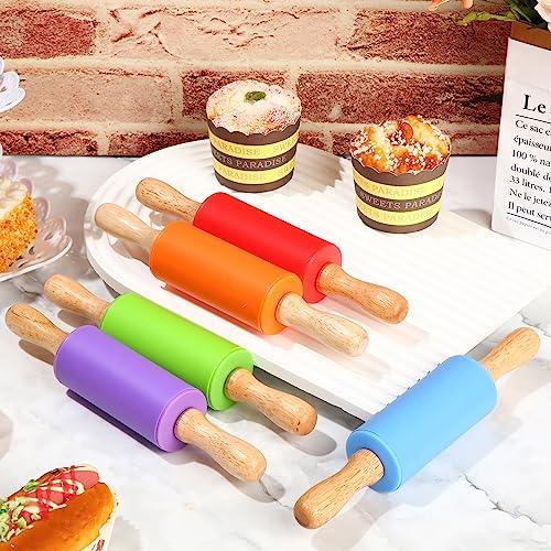 10 Pcs Small Rolling Pin Kids 9 Inch Mini Rolling Pin Silicone Wooden Rolling Pins Baking 5 Colors Non Stick Kids Rolling Pin with Wooden Handle for Kitchen Dough Cookie Pastry Fondant Cake - CookCave