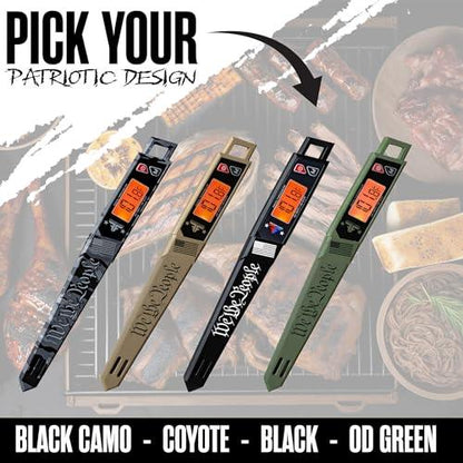 Freedom Flames BBQ Bayonet - Instant Read Meat Thermometer for Outside Grill & Cooking, Waterproof Backlit Digital Temperature Probe - Great Gift for Grilling, Smoking, Deep Frying Oil & Baking - CookCave