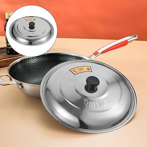 Tofficu Wok Lid 13 Inch Universal Lid, Stainless Steel Pot Lid Pan Lid Frying Pot Cover, Cookware Lids Replacement Lid with Handle for Pots Pans Fry Pan Skillet Steel Pan Cover - CookCave