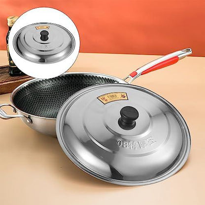 Tofficu Wok Lid 13 Inch Universal Lid, Stainless Steel Pot Lid Pan Lid Frying Pot Cover, Cookware Lids Replacement Lid with Handle for Pots Pans Fry Pan Skillet Steel Pan Cover - CookCave