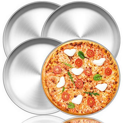 TeamFar Pizza Pan, 12 inch Pizza Pan Set Round Pizza Oven Baking Pans Tray Stainless Steel for Home Restaurant Party, Healthy & Heavy Duty, Dishwasher Safe & Easy Clean - Set of 4 - CookCave
