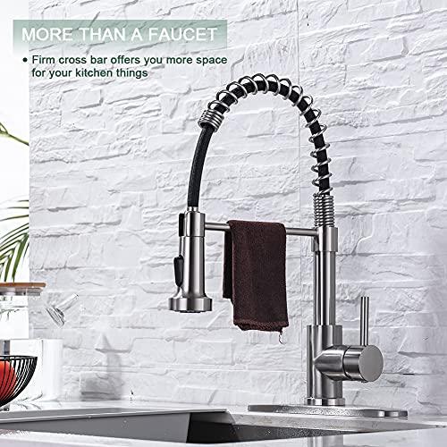 WEWE Kitchen Faucets, Commercial Brushed Nickel Stainless Steel Pull Down Sprayer Single Hole Single Handle RV Farmhouse Laundry Outdoor Faucet for Kitchen Sink, llaves para fregaderos de cocina - CookCave