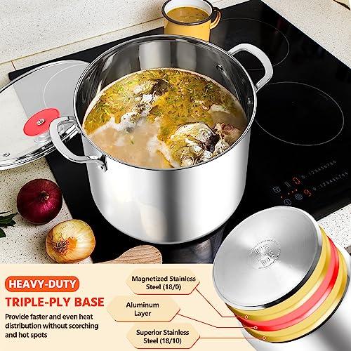 E-far 12-Quart Stock Pot, 18/10 Stainless Steel Stockpot with Lid for Cooking Simmering Soup Stew, Heavy Duty Cookware Works w/Induction, Non-toxic & Corrosion Resistant, Dishwasher Safe - CookCave