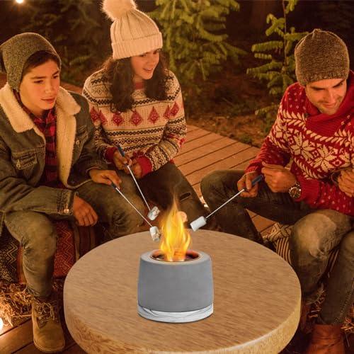 Concrete Tabletop Fire Pit Bowl, Table Top Portable Rubbing Alcohol Fireplace Indoor Outdoor Decor Long Time Burning Smokeless Odorless Housewarming Gift for Patio Balcony with Extinguisher - CookCave