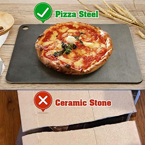 TCFUNDY Pizza Steel for Oven, Steel Pizza Stone for Grill and Oven, Pre-Seasoned Solid Carbon Steel Non-Stick Pizza Pans, 13.5"x10"x¼" - CookCave