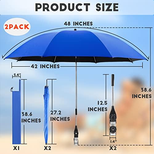 NBtoUS 2 PACK Beach Umbrella with Universal Clamp, UPF 50+ 360 ° Adjustable Shade Umbrella，Portable Outdoor Umbrella for Camping Chair, Wheelchair, Patio Chairs, Golf Carts (Blue, Not Include Chair) - CookCave