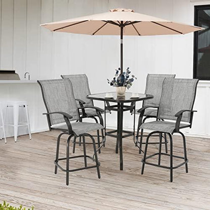 UDPATIO Patio Swivel Bar Stools Chair of 4, Outdoor Bar Height Set, All Weather High Back and Armrest Patio Stools & Bar Chairs for Backyard, Lawn Garden, Balcony and Pool, Grey White - CookCave