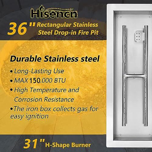 Hisencn Drop-in Fire Pit Kit 36 x 12 Inch, Fire Pit Insert H Burner with Spark Ignition and Propane Hose Kit for Propane Fire Pit, Fire Table Insert, Indoor or Outdoor Decorative Fireplace - CookCave