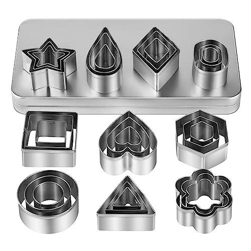 Mini Cookie Cutters Set with Box, QtoiKce 30Pcs Small Stainless Steel Flower Square Heart Round Star Triangle Oval Shapes Cookie Cutters, Mini Polymer Clay Cutters for Kids - CookCave