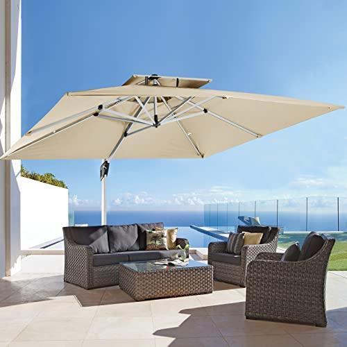ABCCANOPY 9FT Cantilever Patio Umbrella Double Top Square Umbrella Outdoor Offset Umbrella with 360° Rotation,Beige - CookCave
