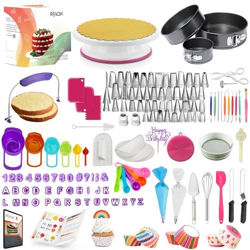 Cake Decorating Supplies - Cake Decorating Kit with 3 Springform Cake Pans Set, Cake Rotating Turntable, Cake Decorating Tools with Baking Set-Cake Baking Supplies for Beginners and Lovers - CookCave