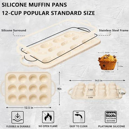 iArtker Silicone Muffin Pan - 12 Cups Muffin Baking Mold With Reinforced Stainless Steel Frame Inside, Non-stick Bakeware Durable Baking Mold Cupcake Molds,Dishwasher Safe,BPA Free - CookCave