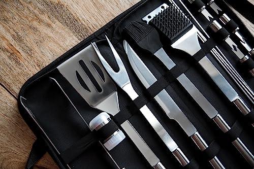 Complete BBQ Utensils 22 Pcs Set BBQ Tools Set Stainless Steel Grilling Kit with Fork, Tongs, Knife, and Spatula, Stainless Steel Grill Tools Set for Outdoor Camping Barbecue, Father’s Day, Birthday - CookCave