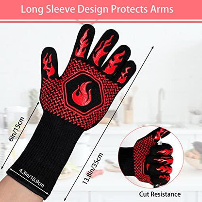 BBQ Fireproof Gloves, Grill Cut-Resistant Gloves 1472°F Heat Resistant Gloves, Non-Slip Silicone Oven Gloves, Kitchen Safe Cooking Gloves for Oven Mitts,Barbecue,Cooking, Frying,13.5 Inch-Red - CookCave