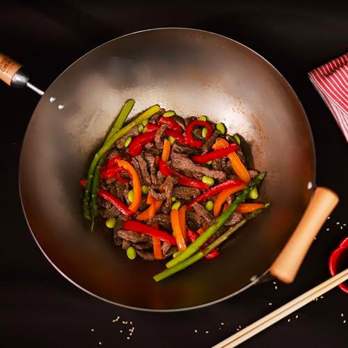 JOYCE CHEN Classic Series 14-Inch Carbon Steel Wok with Birch Handles - CookCave