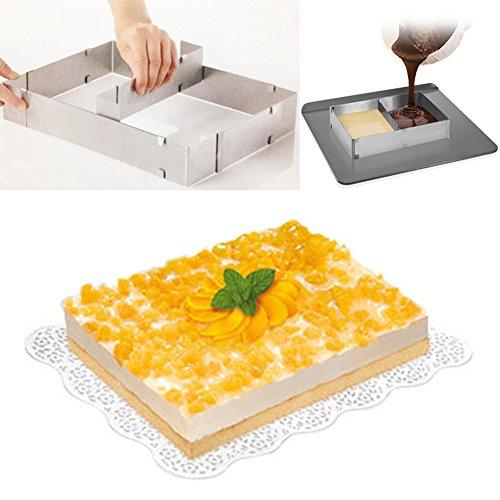 Pormasbenzer Scalable Rectangle Cake Ring, Adjustable Square Cake Ring Cake Cutter Baking Mold for Tiramisu, Mousse, Bread, Pastry Dessert, Birthday Cake, Stainless Steel - CookCave